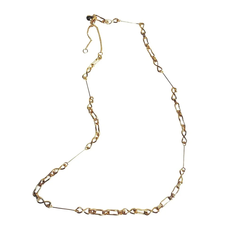 Madewell Gold Tone Mixed Chain Infinity Link and Bar Station Necklace 22 Inch‎ - Picture 2 of 5
